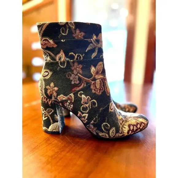 Poetic Licence Tapestry Jacquard Ankle Boots Floral Block Heel Size 8.5 - Picture 5 of 6